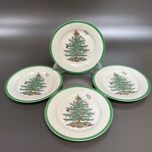 Spode Christmas Tree Salad Plates Green Band Lot of 4 - Retail $34 each